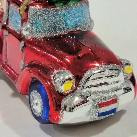 BRN License Christmas Ornament Blown Glass Santa w Tree on car Netherlands Flag - Picture 7 of 12